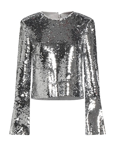 SELF-PORTRAIT Top Silver 96% Polyester, 4% Elastane, Polyamide