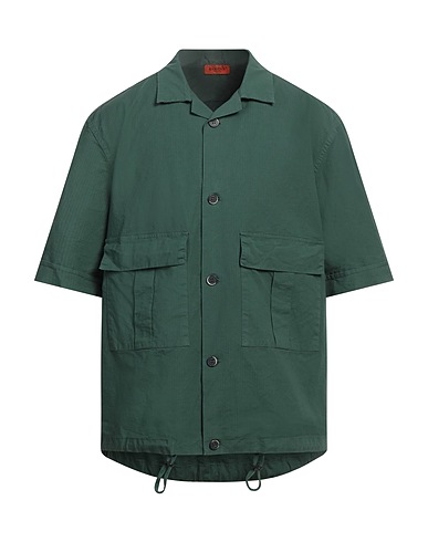 BARENA Solid colour shirt Emerald green 98% Cotton, 2% Elastane