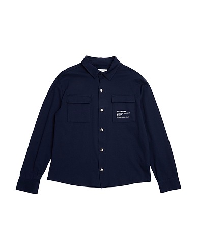 PAOLO PECORA Solid colour shirt Midnight blue 90% Cotton, 10% Elastane
