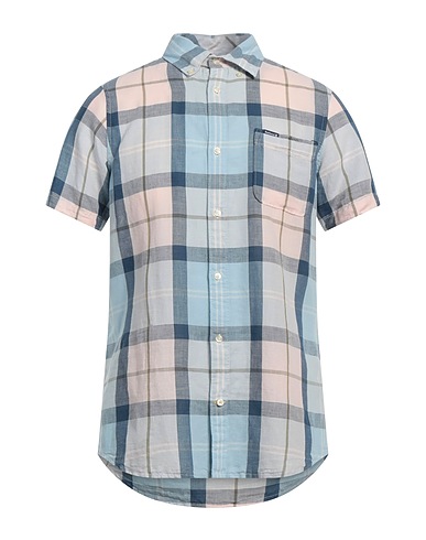 BARBOUR Checked shirt Sky blue 56% Linen, 44% Cotton