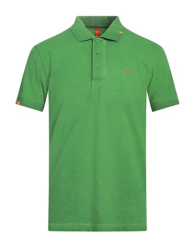 SUN 68 Polo shirt Green 95% Cotton, 5% Elastane