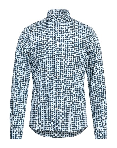 MASTRICAMICIAI Patterned shirt Blue 97% Cotton, 3% Elastane