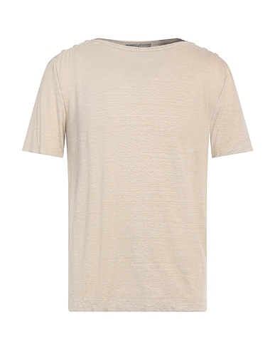DANIELE FIESOLI Basic T-shirt Beige 92% Linen, 8% Elastane