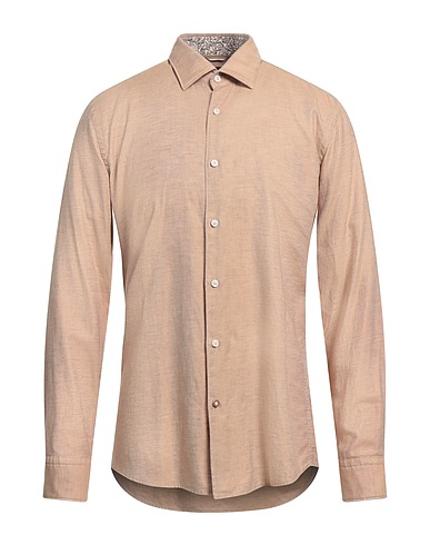 BOSS Solid color shirt Camel 66% Cotton, 34% Linen