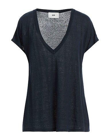 SOLOTRE Basic T-Shirt Navy blue 95% Linen, 5% Elastane