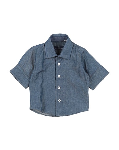 MANUELL & FRANK Solid colour shirt Blue 63% Cotton, 37% Polyester