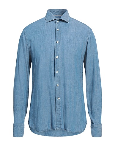 TINTORIA MATTEI 954 Denim shirt Blue 70% Tencel™, 30% Linen