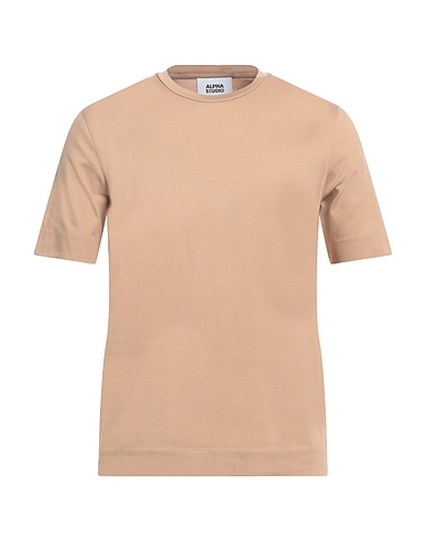 ALPHA STUDIO Basic T-shirt Light brown 95% Cotton, 5% Elastane