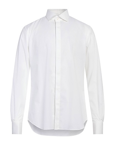 XACUS Solid color shirt White 97% Cotton, 3% Elastane
