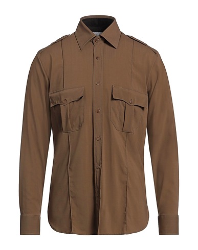 DUNHILL Solid colour shirt Brown 100% Wool, Viscose