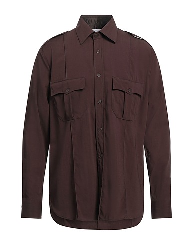 DUNHILL Solid colour shirt Dark brown 100% Wool, Viscose