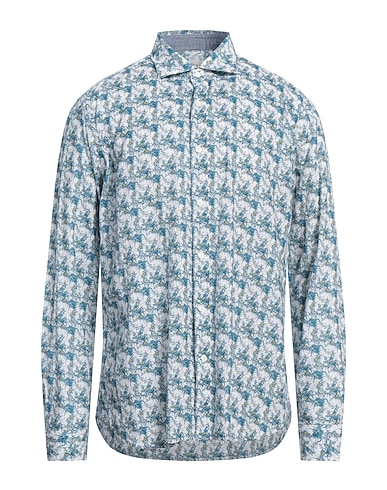 TINTORIA MATTEI 954 Patterned shirt Pastel blue 70% Cotton, 30% Linen, Elastane