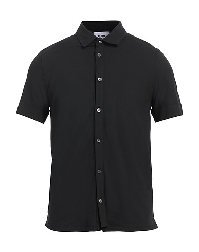 ALPHA STUDIO Solid colour shirt Black 98% Cotton, 2% Elastane