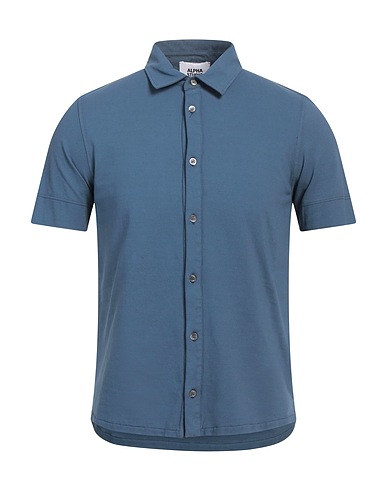 ALPHA STUDIO Solid colour shirt Slate blue 98% Cotton, 2% Elastane