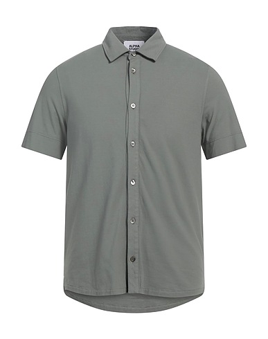 ALPHA STUDIO Solid colour shirt Military green 98% Cotton, 2% Elastane