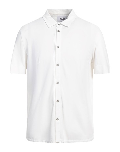 ALPHA STUDIO Solid colour shirt White 98% Cotton, 2% Elastane
