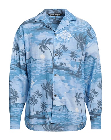 PALM ANGELS Linen shirt Sky blue 55% Linen, 45% Cotton