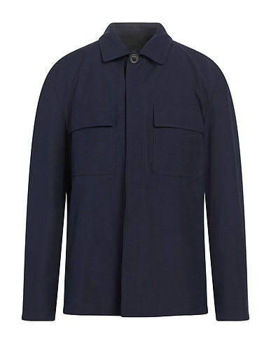 LARDINI Solid colour shirt Navy blue 58% Wool, 42% Cotton