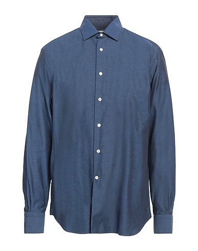 BORSA Solid colour shirt Navy blue 100% Cotton