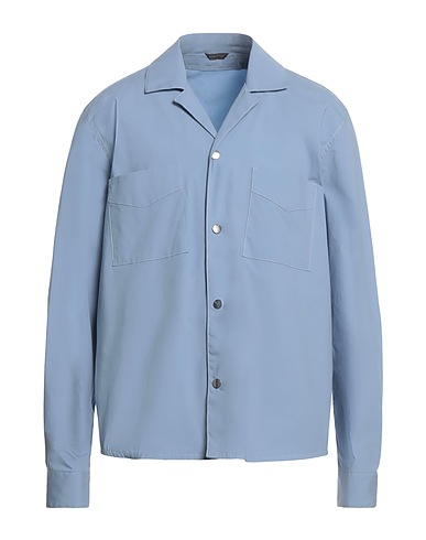 UNGARO Solid colour shirt Light blue 97% Cotton, 3% Elastane