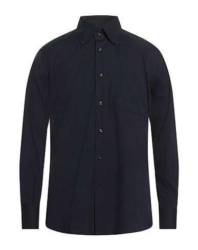 BORSA Solid colour shirt Midnight blue 78% Cotton, 18% Polyamide, 4% Elastic fibres