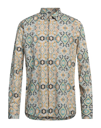 ROBERTO P  Luxury Patterned shirt Turquoise 97% Cotton, 3% Elastane