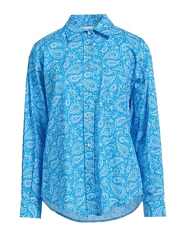 ANOTHER LABEL Camisas y blusas estampadas Azul 97% Algodón, 3% Elastán