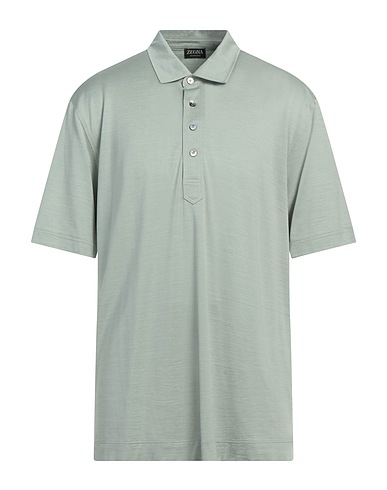 ZEGNA Polo shirt Sage green 50% Silk, 50% Cotton