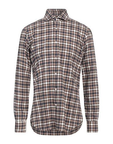 BARBA Napoli Camicia a quadri Khaki 100% Cotone