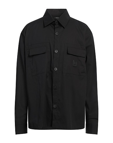 BALMAIN Solid color shirt Black 100% Cotton, Cow leather