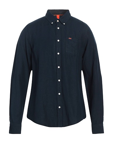 SUN 68 Einfarbiges Hemd Marineblau 52% Leinen, 48% Viskose
