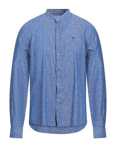 FRED MELLO Solid color shirt Blue 70% Cotton, 30% Linen
