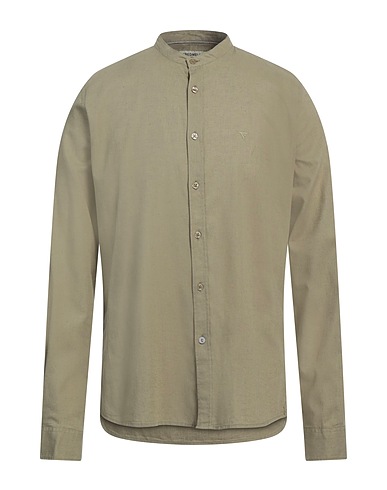 FRED MELLO Solid colour shirt Military green 70% Cotton, 30% Linen