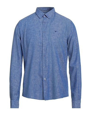 FRED MELLO Solid colour shirt Bright blue 70% Cotton, 30% Linen