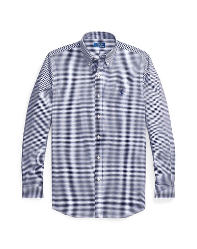 POLO RALPH LAUREN Checked shirt Custom Fit Gingham Stretch Poplin Shirt
 Navy blue 91% Cotton, 9% Elastane