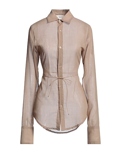 LUDOVIC DE SAINT SERNIN Striped shirt Taupe 77% Virgin Wool, 23% Polyester