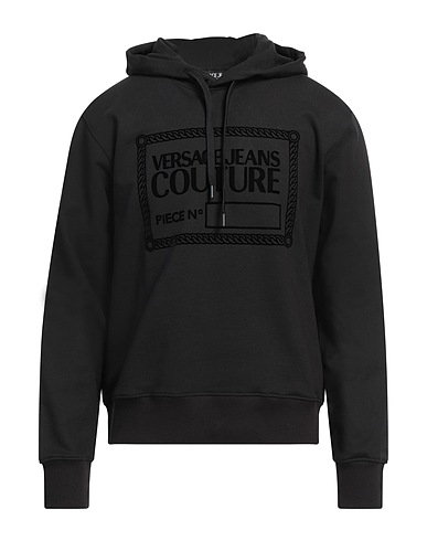 VERSACE JEANS COUTURE Hooded track jacket  Black 100% Cotton, Elastane