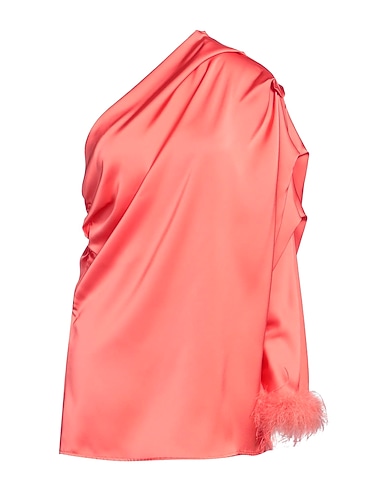 SILENCE LIMITED One-shoulder top Coral 100% Polyester, Feathers