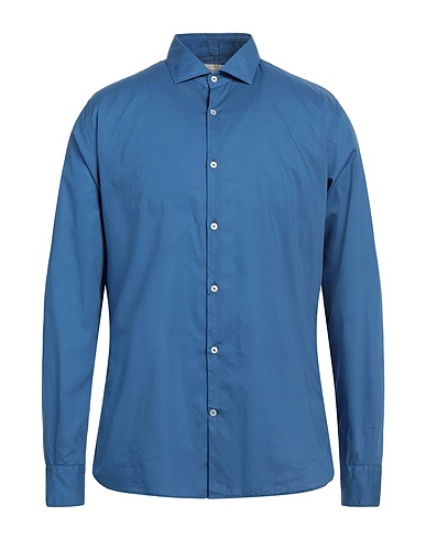 BROOKSFIELD Solid color shirt Slate blue 100% Cotton