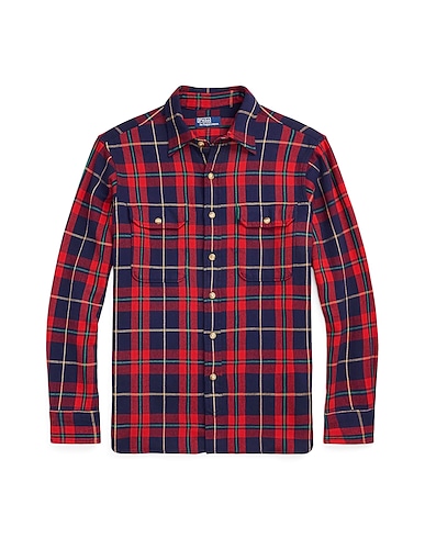 POLO RALPH LAUREN Camicia a quadri CLASSIC FIT SUEDE-PATCH PLAID WORKSHIRT
 Rosso 100% Cotone, Pelle di pecora