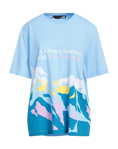 LOVE MOSCHINO 티셔츠 스카이 블루 100% 코튼, 엘라스테인