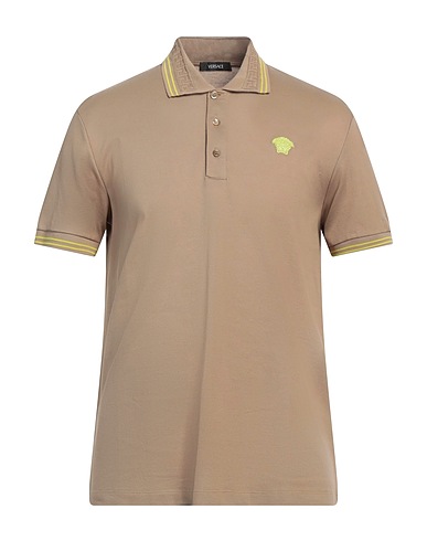 VERSACE Polo shirt Beige 100% Cotton, Polyester