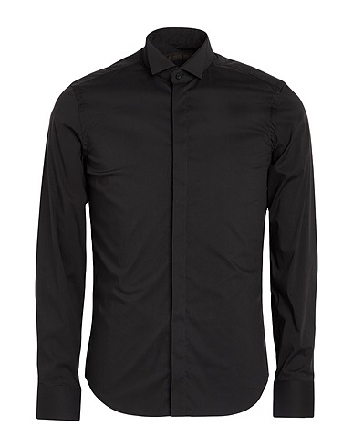 MANUEL RITZ Solid color shirt Black 71% Cotton, 25% Polyamide, 4% Elastane