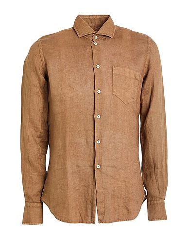 XACUS Solid colour shirt Khaki 100% Cotton