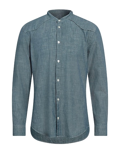 DONDUP Solid colour shirt Slate blue 100% Cotton