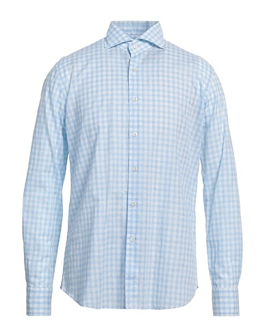 XACUS Kariertes Hemd Himmelblau 60% Baumwolle, 40% Leinen