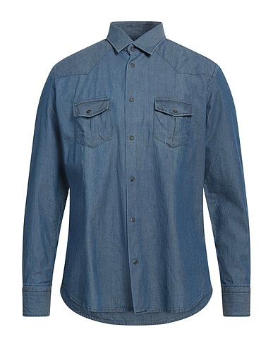 BASTONCINO Solid colour shirt Slate blue 100% Cotton