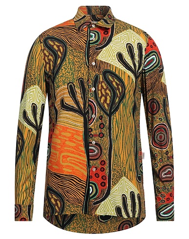 ALTATENSIONE Camicia fantasia Giallo ocra 100% Viscosa