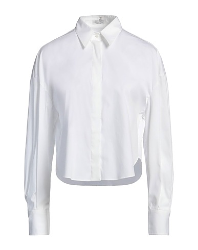 BRUNELLO CUCINELLI Solid color shirts & blouses White 72% Cotton, 23% Polyamide, 5% Elastane, Brass, Ecobrass