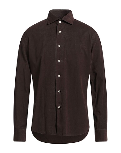 ALESSANDRO GHERARDI Solid color shirt Dark brown 98% Cotton, 2% Elastane